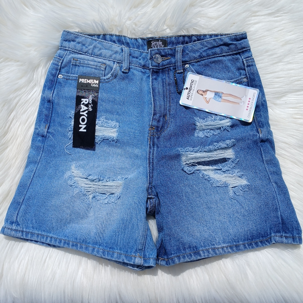 NEW NWT Simple Society Size 5 / 27 Jean Shorts Colorblock Denim Soft Stretch